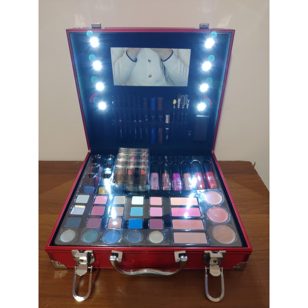 杜拜名牌Mikyajy手提紅色化妝箱、網紅熱銷款、全套彩妝、附鎖含燈多功能彩妝手提箱-細節圖3