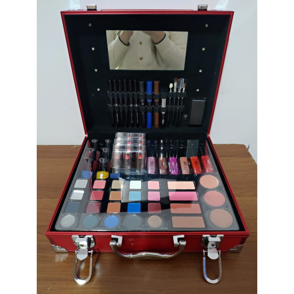 杜拜名牌Mikyajy手提紅色化妝箱、網紅熱銷款、全套彩妝、附鎖含燈多功能彩妝手提箱-細節圖4