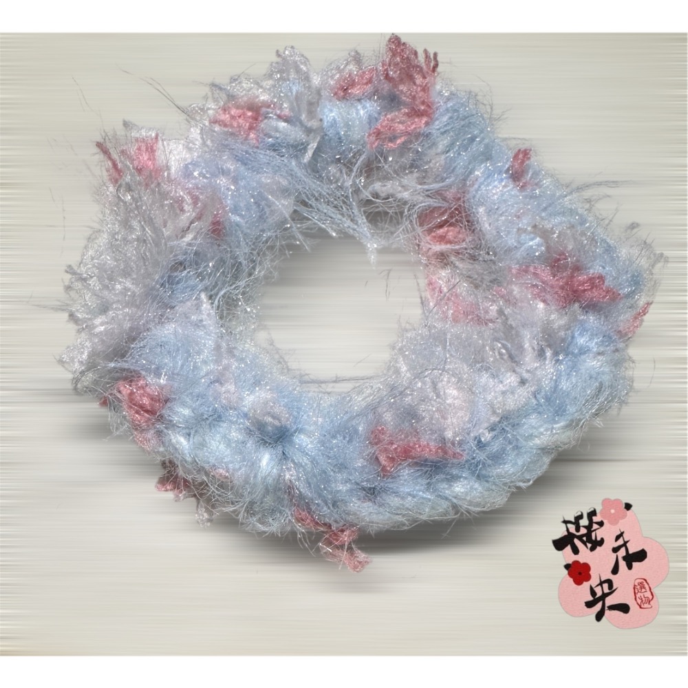 毛線編織髮圈-藍粉的柔美款*櫻未央手作-細節圖2