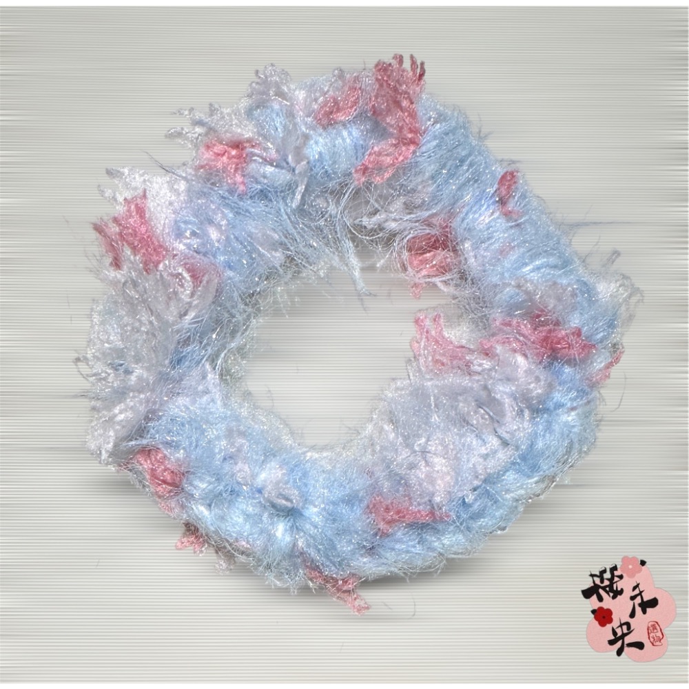 毛線編織髮圈-藍粉的柔美款*櫻未央手作-細節圖3