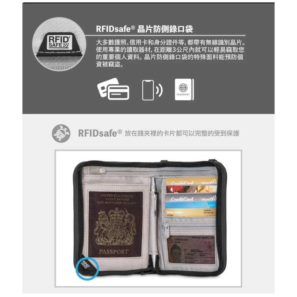 【澳洲 Pacsafe】送》耐磨RFID防盜 護照夾 V150 防搶防偷 皮包 證件護照包 皮夾 錢包 10561100-細節圖5