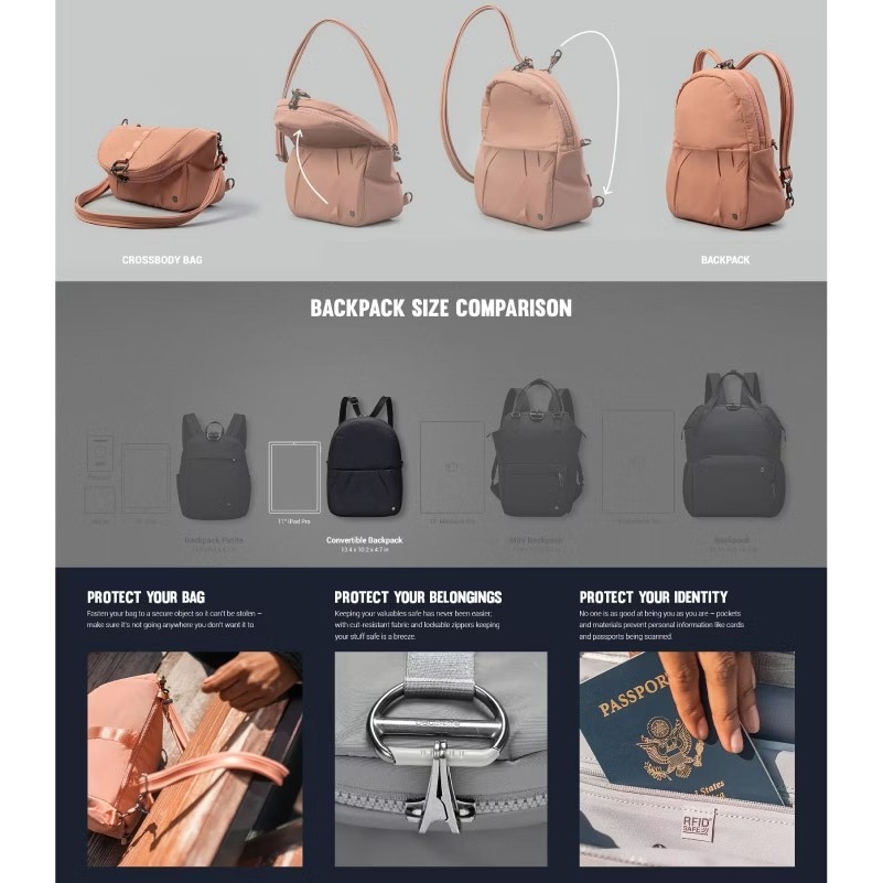 【Pacsafe】送》兩用 防盜斜後背包 8L Citysafe CX 10吋平板 側背包 休閒背包 20410340-細節圖9