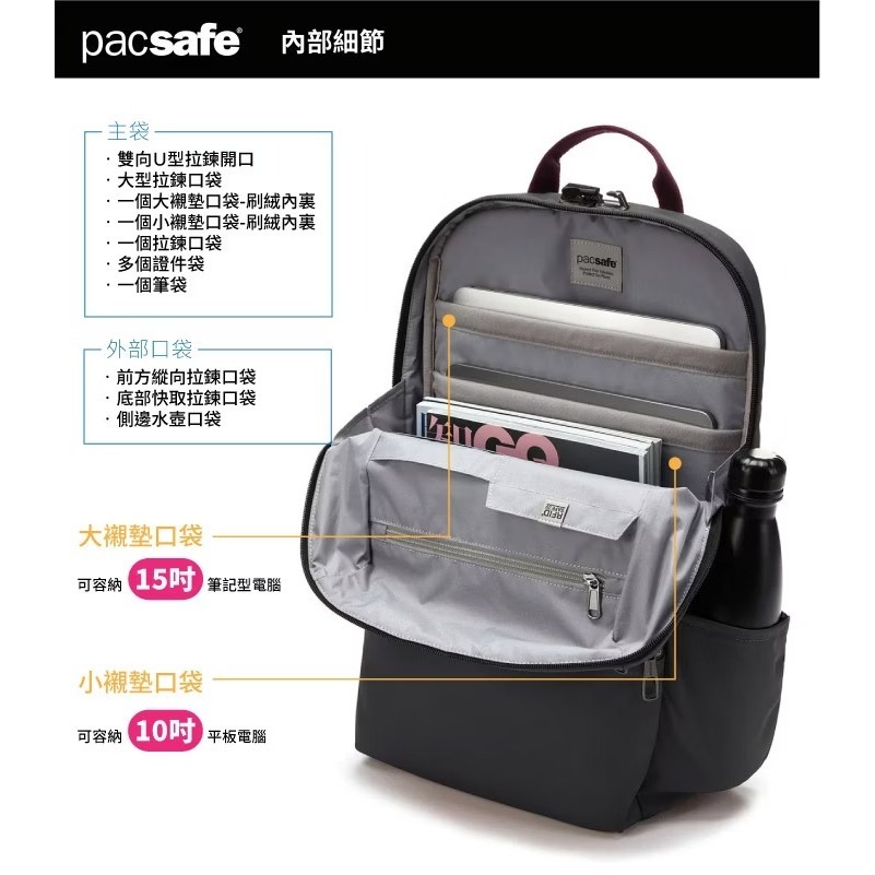 【Pacsafe】送》防盜 電腦背包 20L 15吋筆電 Metrosafe X 防搶防偷 書包 健行 30640144-細節圖8