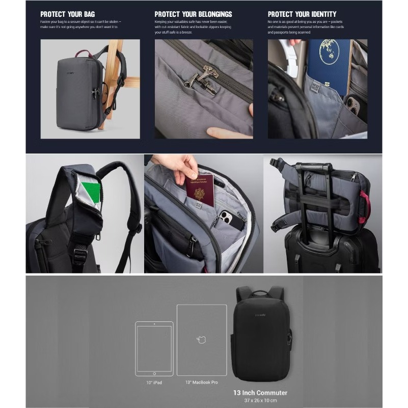 【Pacsafe】送》防盜電腦背包 11L 13吋筆電 Metrosafe X 防偷防搶 書包 公事包 30665144-細節圖9
