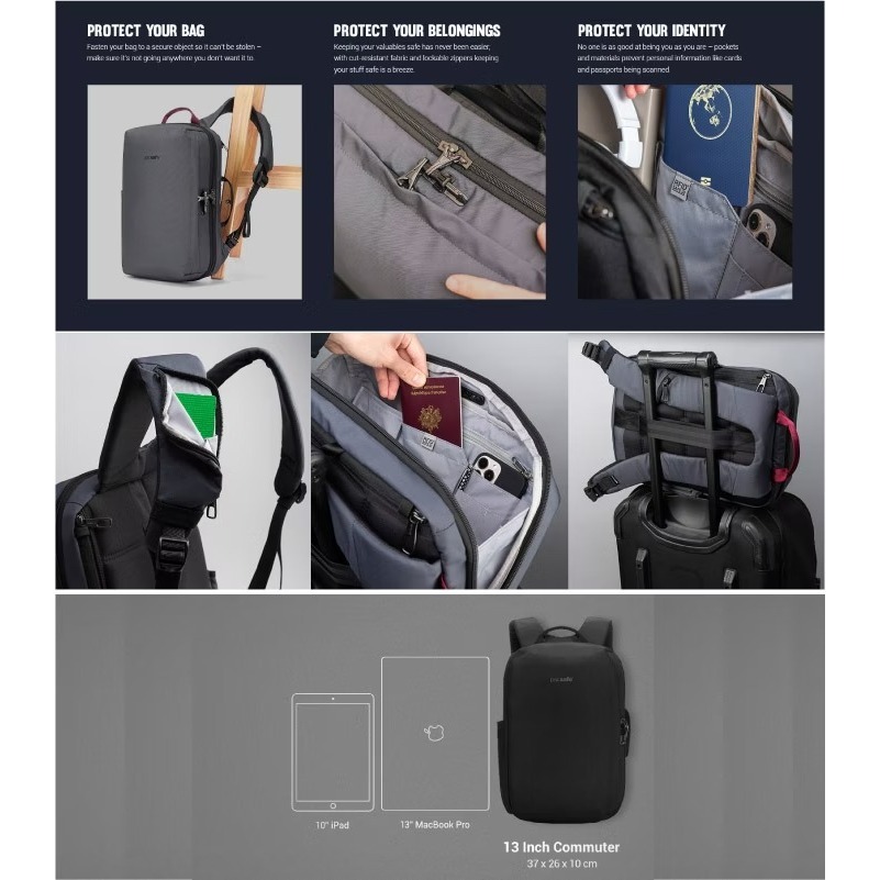 【Pacsafe】送》防盜電腦背包 11L 13吋筆電 Metrosafe X 防偷防搶 書包 公事包 30665144-細節圖9