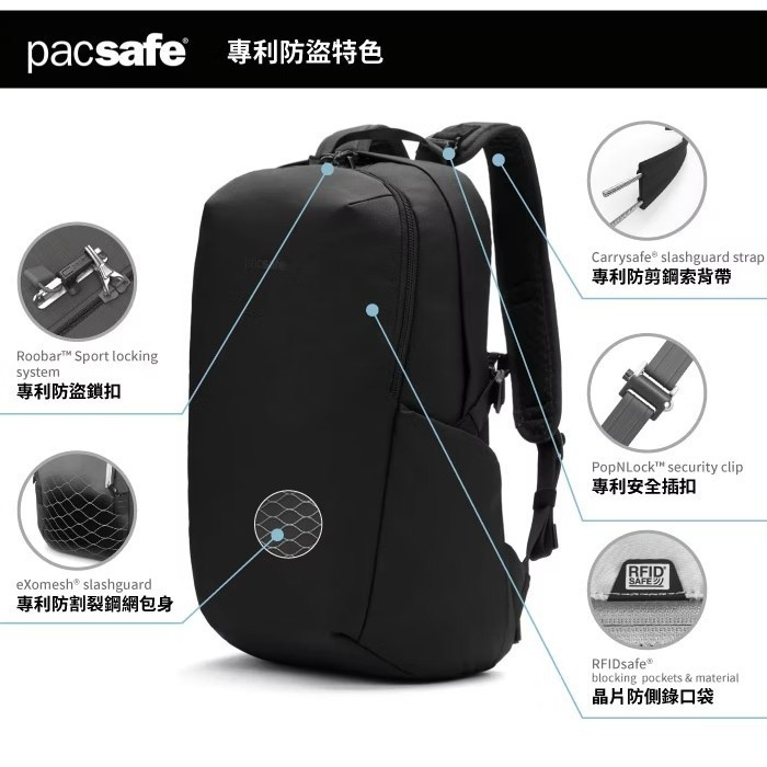 【澳洲 Pacsafe】送》防盜休閒背包 24L V 13吋筆電 RFID防搶防盜 書包 登山背包 60301130-細節圖4