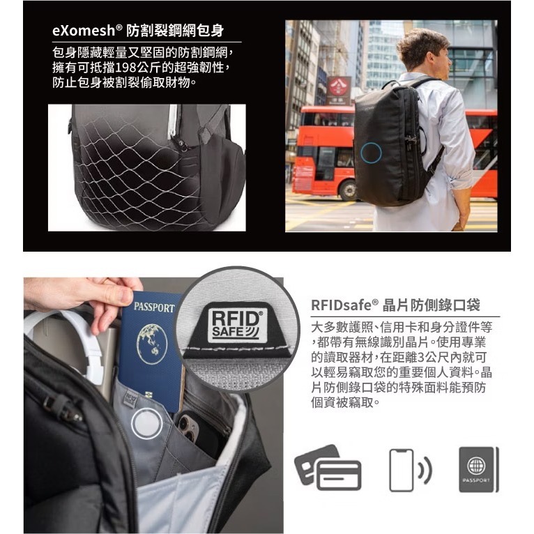 【Pacsafe】送》防盜商務電腦背包 18L V 16吋筆電 防搶防偷 公事包 文件包 書包 護照包 30635658-細節圖7