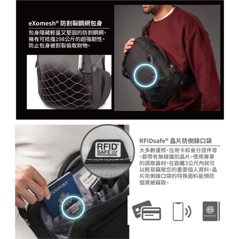 【澳洲 Pacsafe】送》防盜單肩斜背包 10L EXP 12＂ 13吋筆電 側背包 公事包 手提包 60311100-細節圖8