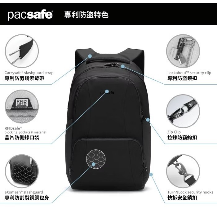 【澳洲 Pacsafe】送》防盜電腦背包 25L LS450 16吋筆電 書包 防搶防偷 健行背包 40135138-細節圖3