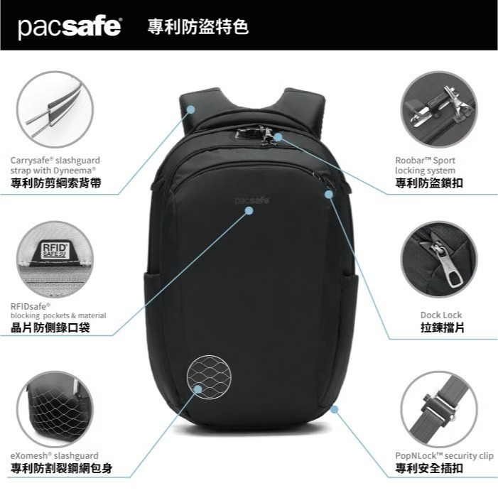 【Pacsafe】送》防盜休閒背包 26L V anti-theft 16吋筆電 電腦背包 防搶背包 61125130-細節圖3