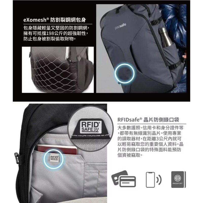 【澳洲 Pacsafe】送》防盜旅行後背包 45L EXP45 RFID 行李袋 旅行袋 防偷 登機箱 60322100-細節圖7