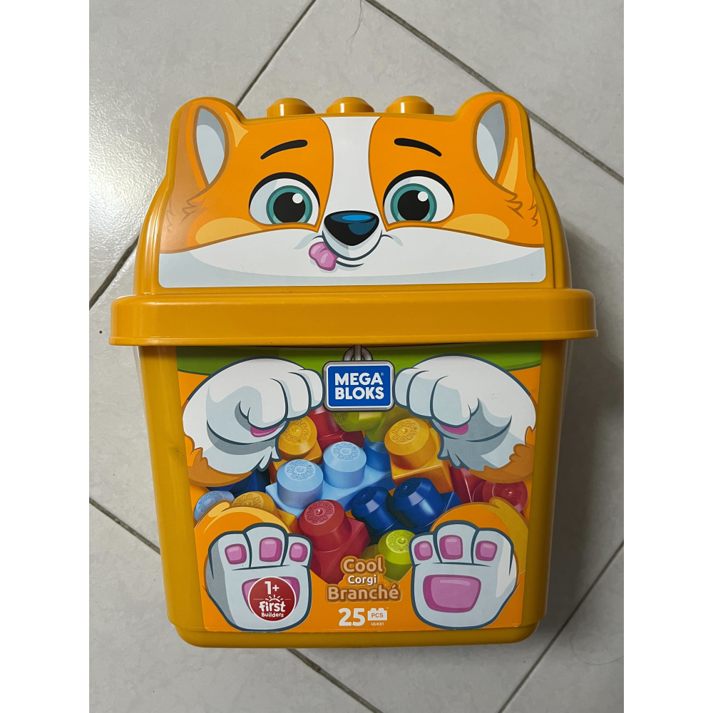 Fisher-Price 費雪 Mega Bloks 美高積木 動物造型積木桶-柯基犬-細節圖2