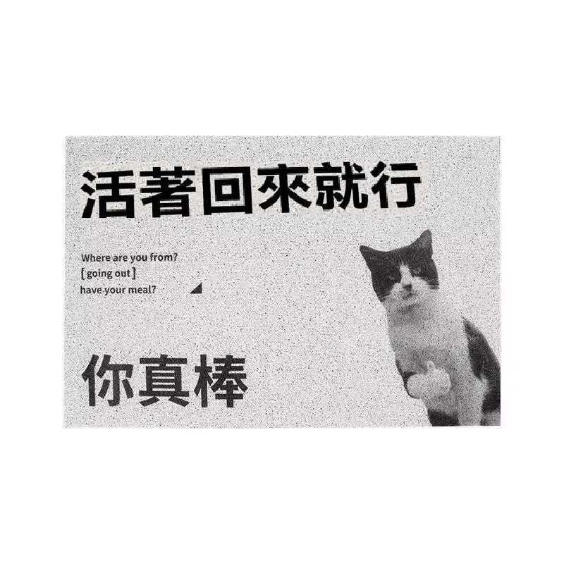 活著回來就行 繁體中文字 絲圈地墊 玄關地墊 搞笑貓咪進門地墊 除塵地毯 穿鞋腳踏墊 門墊 入戶墊 刮泥地墊 寵物地墊-細節圖2