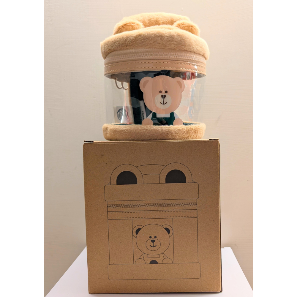 韓國代購 星巴克 限量 毛茸茸 小熊化妝包-細節圖3