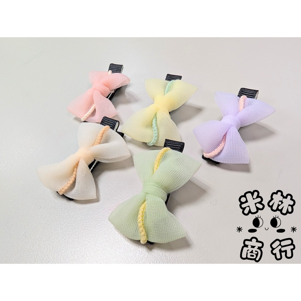 網紗線條跳色蝴蝶結 兒童髮夾 汗毛夾 頭飾 ♫米林商行♬-細節圖3
