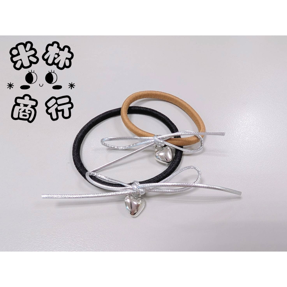 金屬銀色 愛心蝴蝶結 髮圈 兒童髮飾 兩色 ♫米林商行♬-細節圖2