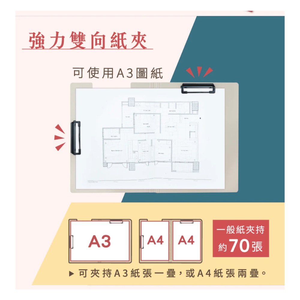 【本丸子文具小舖】力大牌 66250輕量防水丹麥夾A4雙夾 丹麥夾 文件夾 板夾-細節圖2