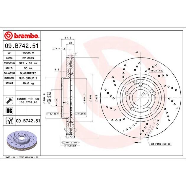 [BW汽材] BENZ C218 X218 Brembo 打洞 原廠煞車碟盤 前盤 一組2片-細節圖3