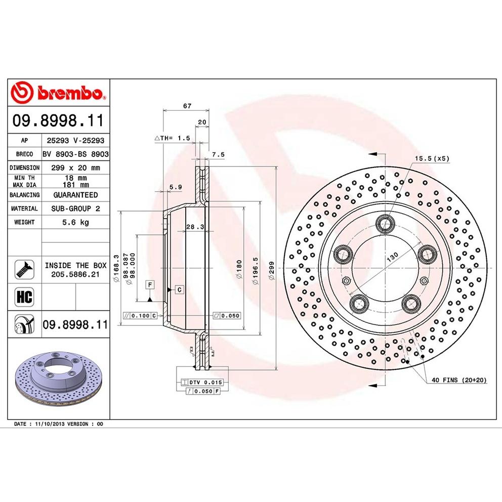 [BW汽材] Porsche 718 BOXSTER Cayman 981 Brembo 煞車碟盤 後盤 一組-細節圖2