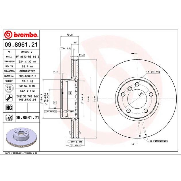 [BW汽材] BMW E39 Brembo 原廠煞車碟盤 前盤 一組2片-細節圖3
