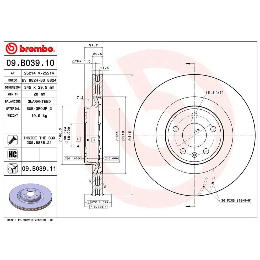 [BW汽材] AUDI 奧迪 A4 A5 Q5  Brembo 原廠煞車碟盤 前盤 一組2片-細節圖3