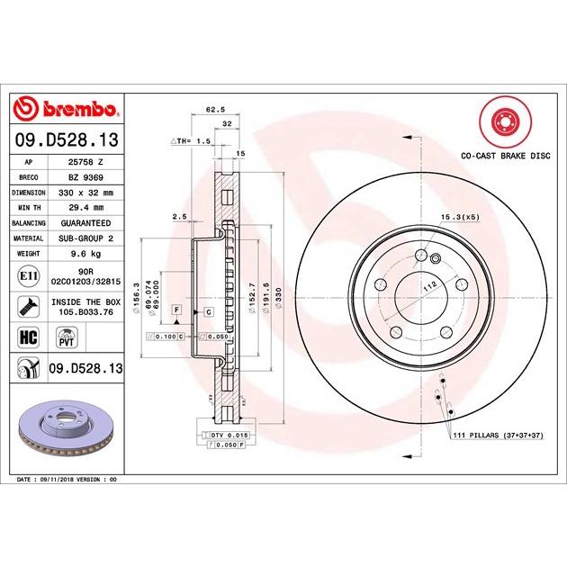 [BW汽材] BENZ W205 W213 W238 C253 Brembo  原廠煞車碟盤 前盤 一組2片-細節圖3