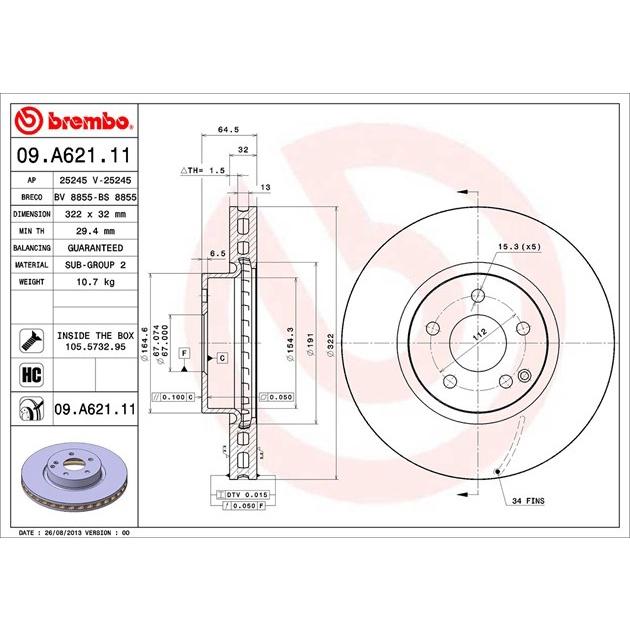 [BW汽材] BENZ W204 W212 W207 R172 Brembo  原廠煞車碟盤 前盤 一組2片-細節圖3