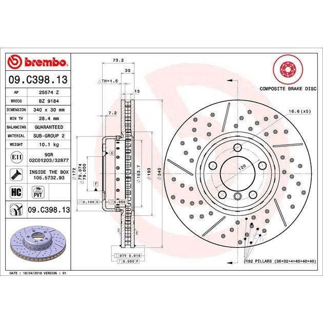 [BW汽材] BMW F20 F23 F30 F31 F32 Brembo 打洞 劃線 原廠煞車碟盤 前盤 一組2片-細節圖3