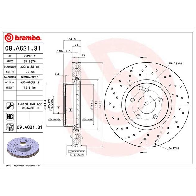[BW汽材] BENZ W204 A207 C207 Brembo 打洞 原廠煞車碟盤 前盤 一組2片-細節圖3