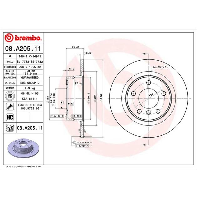 [BW汽材] BMW E81 E87 E90  Brembo  原廠煞車碟盤 後盤 一組2片-細節圖3