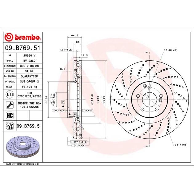 [BW汽材] BENZ W221 Brembo  原廠煞車碟盤 前盤 一組2片-細節圖3