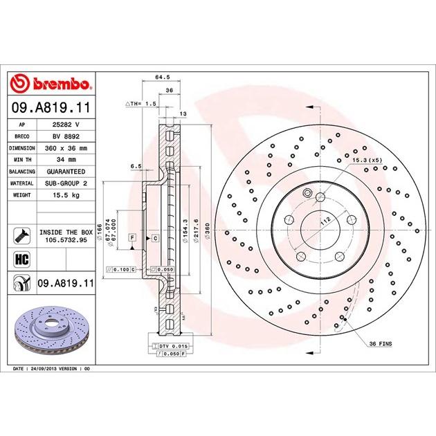 [BW汽材] BENZ W221 Brembo  原廠煞車碟盤 前盤 一組2片-細節圖3