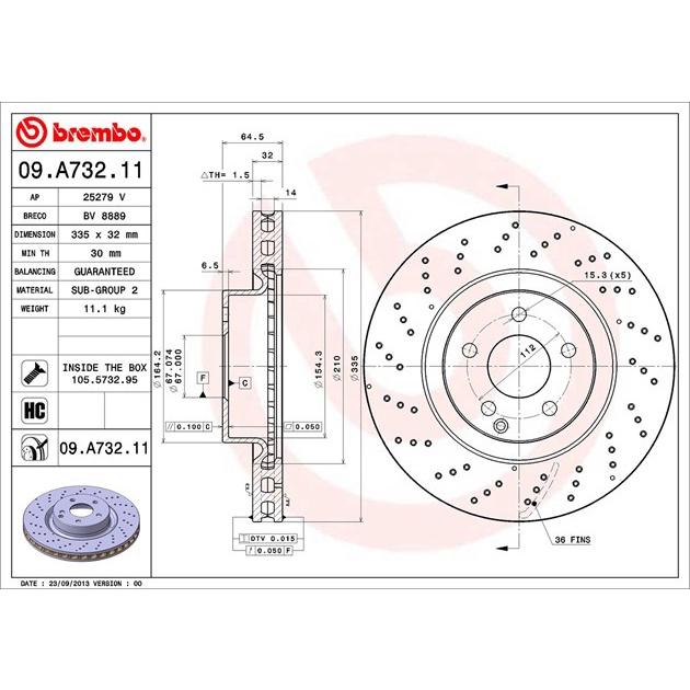 [BW汽材] BENZ W221 Brembo 打洞 原廠煞車碟盤 前盤 一組2片-細節圖3
