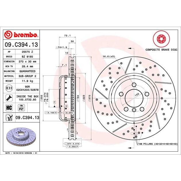 [BW汽材] BMW F20 F23 F30 F31 F32 Brembo 打洞 劃線 原廠煞車碟盤 前盤 一組2片-細節圖3