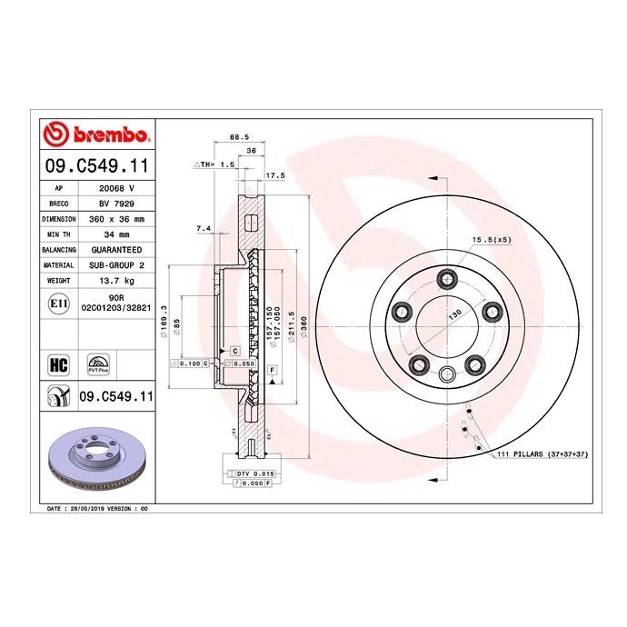 [BW汽材] Porsche 凱彥 Cayenne 92A Brembo  原廠煞車碟盤 前盤 一組2片-細節圖3