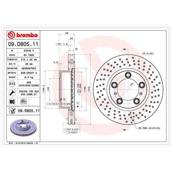 [BW汽材] Porsche Boxster 981 Cayman Brembo  原廠煞車碟盤 前盤 一組2片-細節圖3
