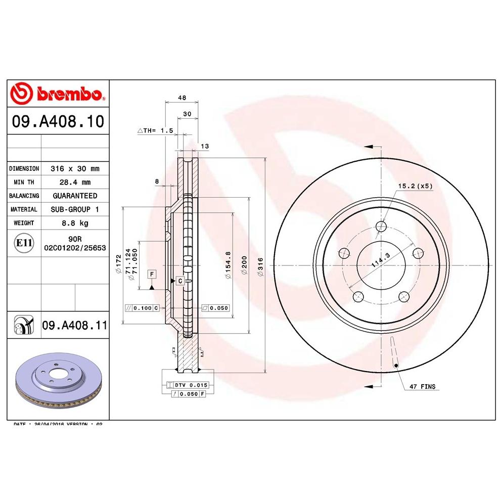 [BW汽材] 福特 FORD Mustang 3.7 316面 Brembo 原廠煞車碟盤 前盤 一組2片-細節圖2