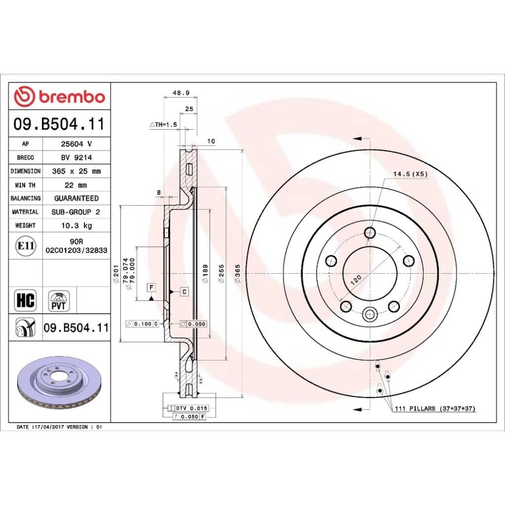 [BW汽材] LAND ROVER DEFENDER DISCOVERY V SPORT Brembo 原廠煞車碟盤 後-細節圖2