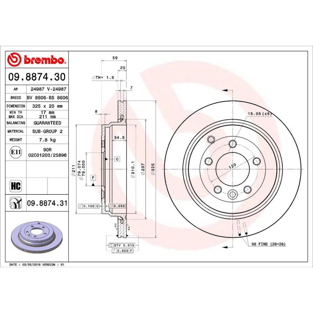 [BW汽材] 路虎 LAND ROVER DISCOVERY 3 4 Brembo 原廠煞車碟盤 後盤-細節圖2