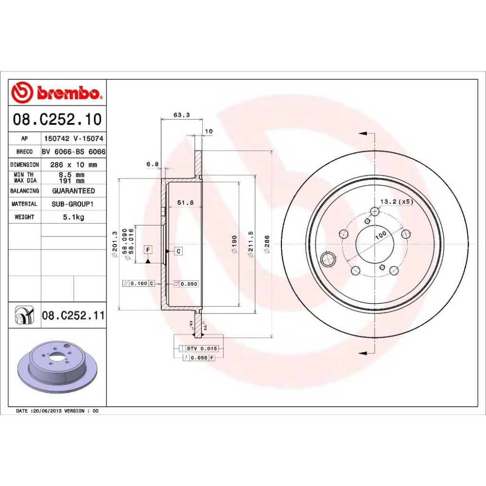 [BW汽材] SUBARU速霸陸 FORESTER森林人 IMPREZA硬皮鯊 OUTBACK BREMBO 後煞車碟盤-細節圖2