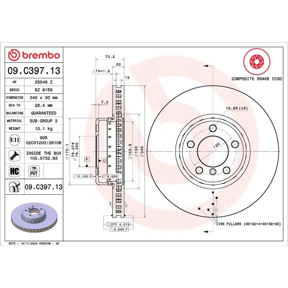 [BW汽材] BMW F20 F30 M版 Brembo 複合盤 原廠煞車碟盤 前盤 一組2片-細節圖2