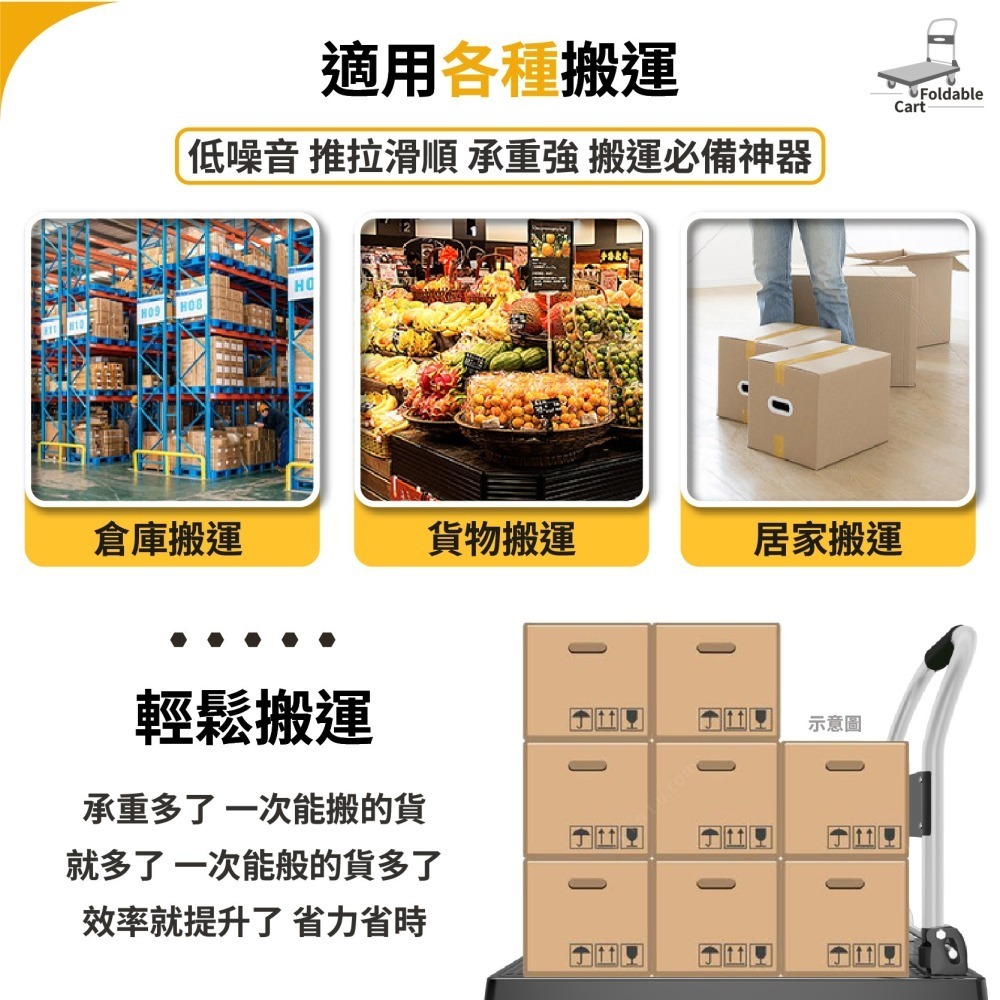 【宅配限定】可折疊扶手 手推車 含稅 黑色推車 輕便手推車 可折推車 平板車 折疊車 運輸車 手拉車 家用車用 推車-細節圖3