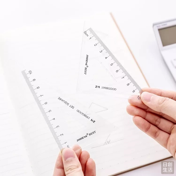 無印風直尺套組 格子 直尺 角度尺 量角器 開學 直尺套尺四件套 三角板 量角器 學生尺子 學習文具用品-細節圖4