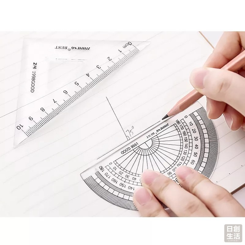 無印風直尺套組 格子 直尺 角度尺 量角器 開學 直尺套尺四件套 三角板 量角器 學生尺子 學習文具用品-細節圖5
