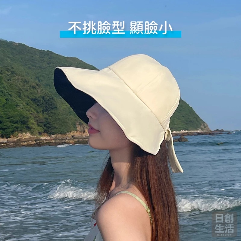 蝴蝶結遮陽帽 遮陽帽 女遮陽帽 防曬帽 防曬遮陽帽 抗uv 海灘帽 大帽沿 遮陽 防曬 日創生活-細節圖4