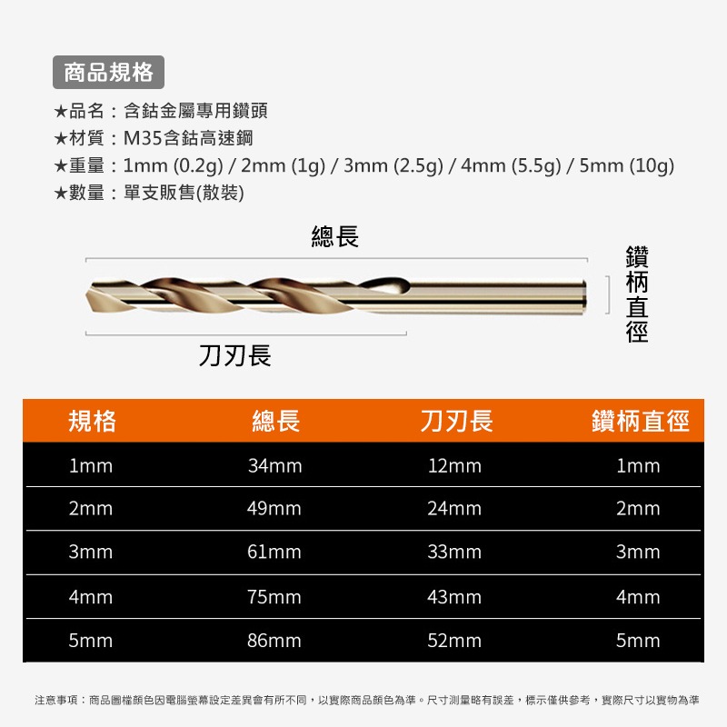 含鈷金屬專用鑽頭 1mm-5mm不鏽鋼用 含稅 鑽頭 含鈷鑽頭 電鑽頭 鑽孔 電鑽配件 五金工具-細節圖3