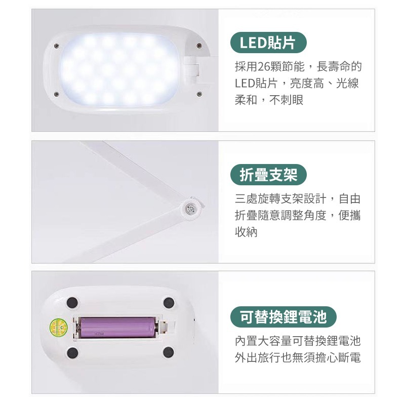 可折疊 LED檯燈 三段調光 護眼檯燈 桌燈 無線檯燈 閱讀燈 檯燈 小檯燈 居家生活-細節圖7