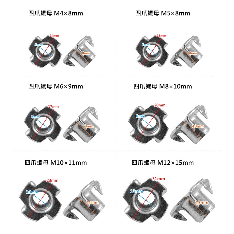 四爪螺母 四角螺帽 T型 四爪釘 爪釘 四爪 螺母 四腳釘 雞爪釘 五金工具 五金零件耗材-細節圖4
