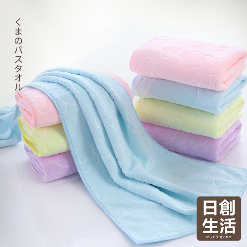 印花浴巾 小熊浴巾 超細纖維壓花 浴巾 可愛圖案 毛巾 空調被