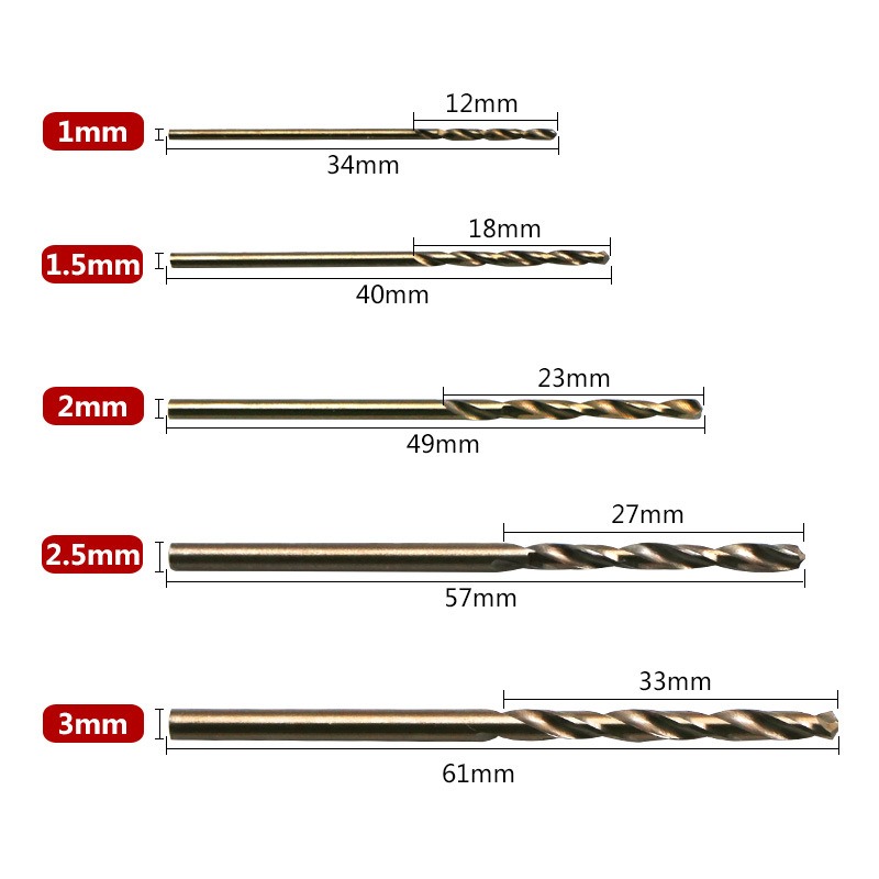 不鏽鋼用 含鈷鑽頭 (1MM~3MM 5支入) 可鑽不鏽鋼 五金工具 鑽頭-細節圖2